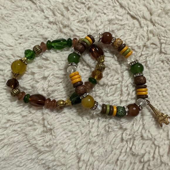 Beaded Bracelets with an Elastic Stretch, Fits 7"- 8" inch circ. PAIR - Picture 1 of 4